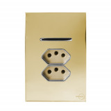 Conjunto Interruptor Paralelo + 2 Tomada 10a 4x2 - Novara Glass Dourado Cromado